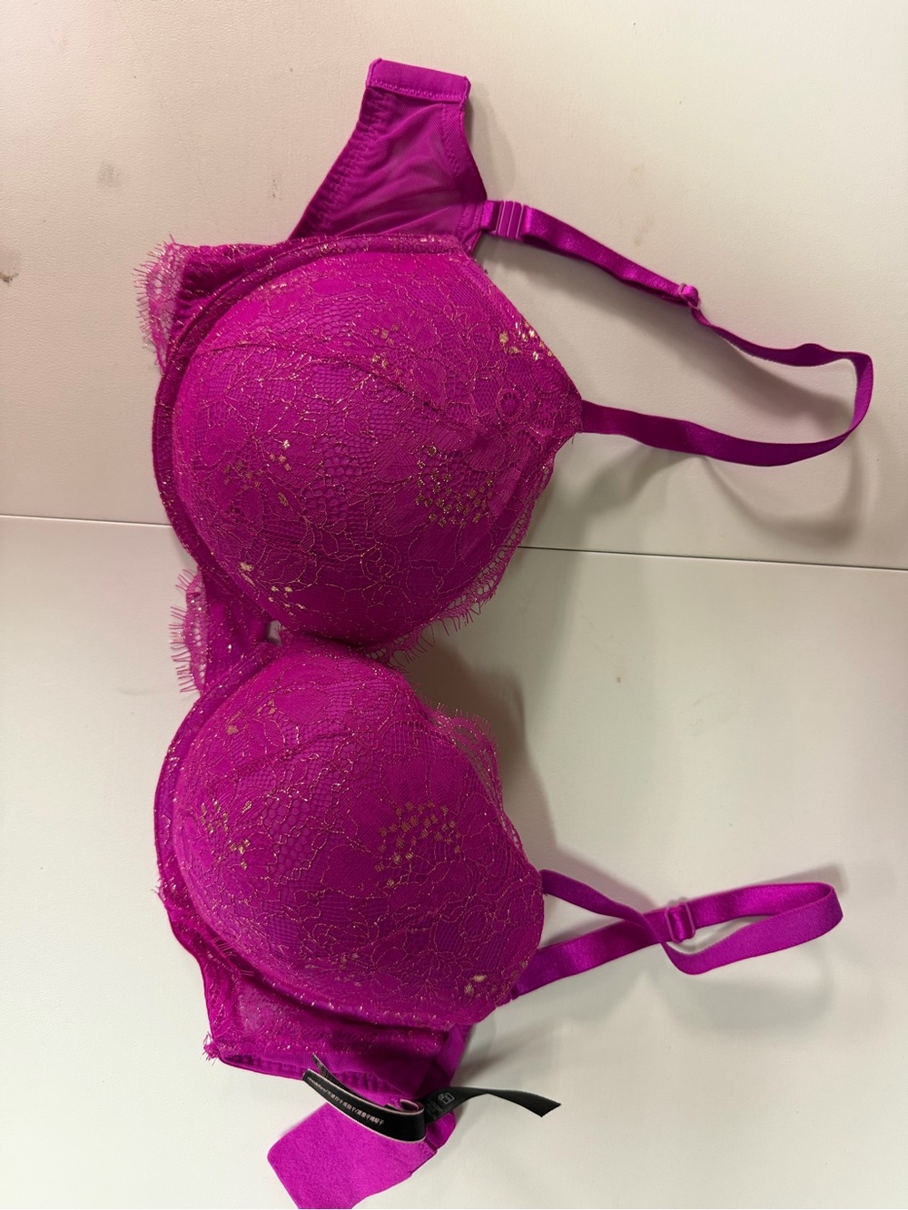 Victoria's Secret Fuchsia Lace Push-Up Bra with Gold Accents